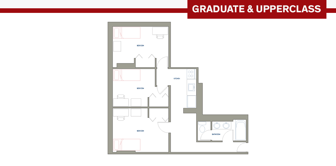 SSR 3-person Efficiency Apartment Floor Plan